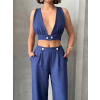 Crop pantolon keten takım s255012