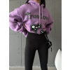 3 iplik şardonlu oversize true baskılı sweat mor