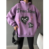 3 iplik şardonlu oversize true baskılı sweat mor