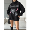 3 iplik şardonlu oversize true baskılı sweat siyah
