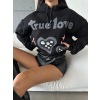 3 iplik şardonlu oversize true baskılı sweat siyah