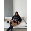 3 iplik şardonlu oversize true baskılı sweat siyah