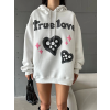 3 iplik şardonlu oversize true baskılı sweat Beyaz