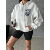 3 iplik şardonlu oversize kafa baskılı sweat beyaz