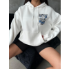 3 iplik şardonlu oversize kafa baskılı sweat beyaz