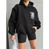 3 iplik şardonlu oversize kafa baskılı sweat siyah