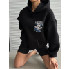 3 iplik şardonlu oversize kafa baskılı sweat siyah