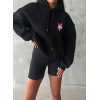 3 iplik şardonlu oversize compact ördek baskılı sweat siyah