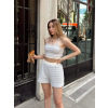 Çizgili şortlu takım gri s3978