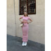 Çizgili etekli takım pembe s3609