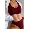 Kadın Bordo Desteksiz Seamless Tangalı   İç Çamaşır  Takımı