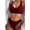 Kadın Bordo Desteksiz Seamless Tangalı   İç Çamaşır  Takımı