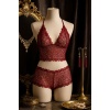 Kadın Bordo Dantel Bralet Şort Takımı – Asil ve Sofistike İç Giyim