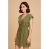 Kadın Haki Yanları Yırtmaçlı Tokalı V Yaka Mini Plaj Elbisesi