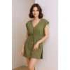 Kadın Haki Yanları Yırtmaçlı Tokalı V Yaka Mini Plaj Elbisesi