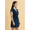 Kadın Lacivert Yanları Yırtmaçlı Tokalı V Yaka Mini Plaj Elbisesi