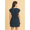 Kadın Lacivert Yanları Yırtmaçlı Tokalı V Yaka Mini Plaj Elbisesi