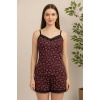 Kadın Mor Kalp Desenli Askılı Şortlu Dantelli Pijama Takımı