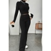 Kadın Siyah Boğazlı Crop Top ve Yüksek Bel Eşofman Takımı Spor Şık Kombin