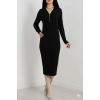 Fermuar detaylı fitilli şardonlu elbise siyah a3178