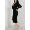 Fermuar detaylı fitilli şardonlu elbise siyah a3178