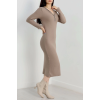 Fermuar detaylı fitilli şardonlu elbise bej a3178