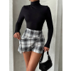 İki düğmeli şort ch kumaş etek ekoseli siyahbeyaz h26414