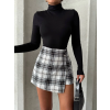 İki düğmeli şort ch kumaş etek ekoseli siyahbeyaz h26414