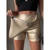 Taşlı şort etek deri gold h240018