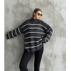 Çizgili ispanyol kol triko boğazlı kazak antrasit elf