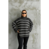 Çizgili ispanyol kol triko boğazlı kazak antrasit elf