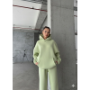 3 iplik şardonlu kapşonlu sweatshirt mint p510436