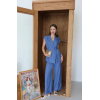 Keten yelek pantolon takım indigo pt