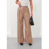 Deri geniş paça beli lastikli pantolon bej h263644