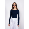 Kayık yaka uzun kollu bluz lacivert pt