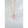 Gold Kaplama Pembe Sedefli Kelebek Kolye