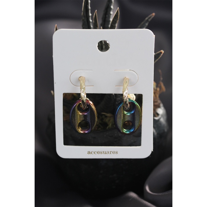 Renkli Hematit Taşlı Küpe Seti