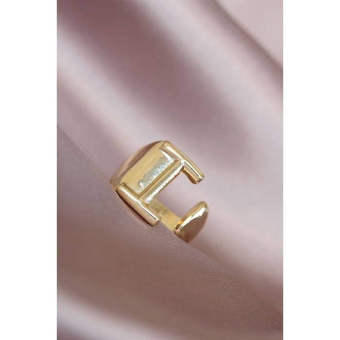 I Harfli Altın Renk Ayarlamalı Metal Kadın Yüzük