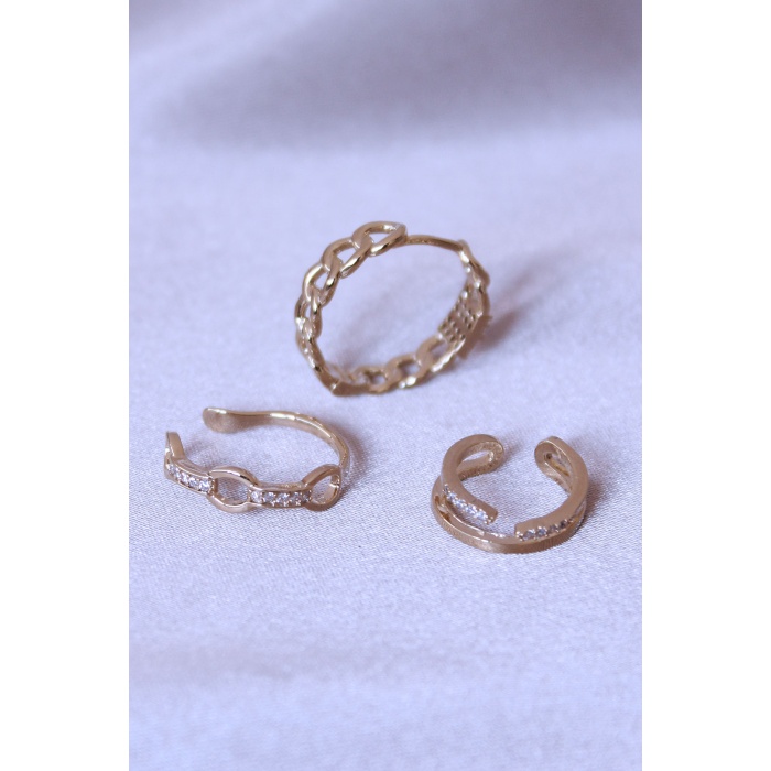 Zirkon Taşlı Zincir Model Küpe Seti