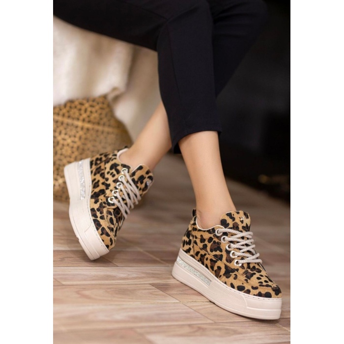 Lulu Leopar Süet Bağcıklı Spor Ayakkabı