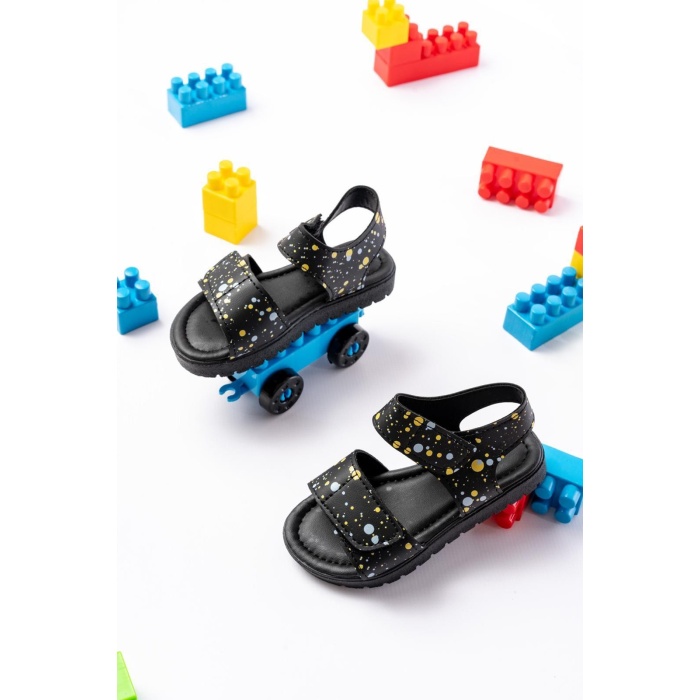 Piyya Siyah Cilt Cırt Cırtlı Sandalet