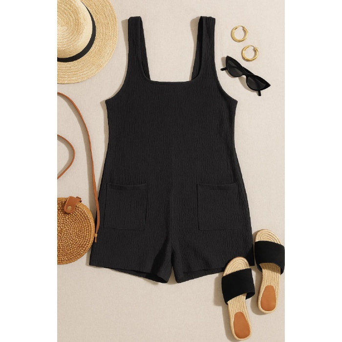 Kadın Siyah Mini Cepli Tulum Plaj Elbisesi – Şık, Rahat ve 4 Mevsim Kullanıma Uygun