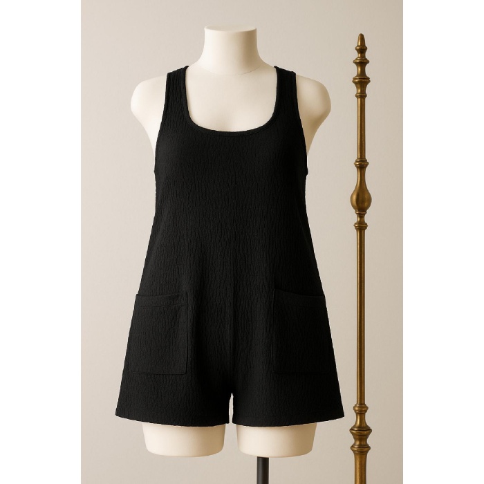 Kadın Siyah Mini Cepli Tulum Plaj Elbisesi – Şık, Rahat ve 4 Mevsim Kullanıma Uygun