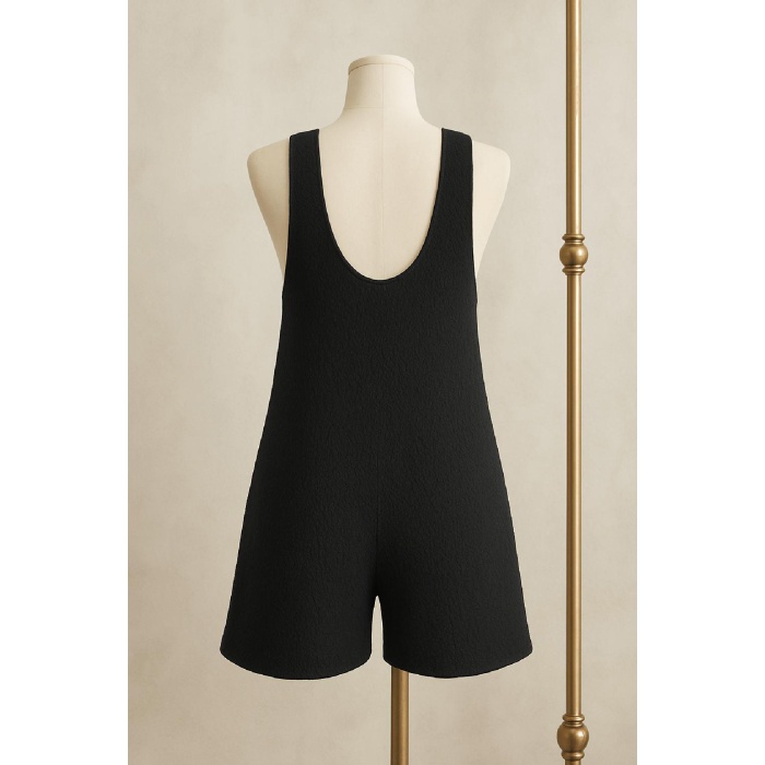 Kadın Siyah Mini Cepli Tulum Plaj Elbisesi – Şık, Rahat ve 4 Mevsim Kullanıma Uygun