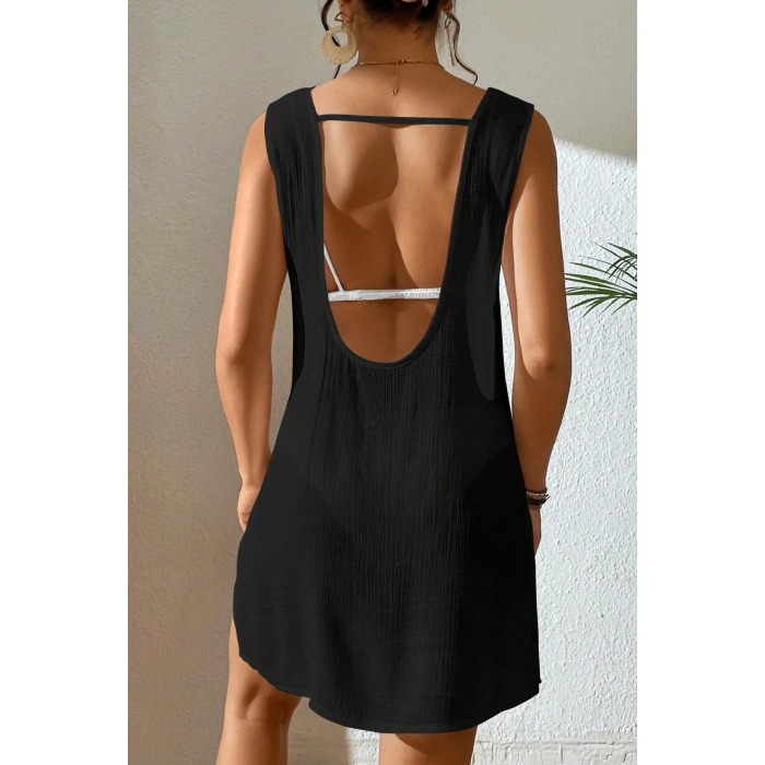 Kadın Siyah Sırt Detaylı Yırtmaçlı Plaj Elbisesi Pareo – Şık, Rahat ve 4 Mevsim Kullanıma Uygun