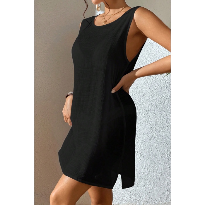 Kadın Siyah Sırt Detaylı Yırtmaçlı Plaj Elbisesi Pareo – Şık, Rahat ve 4 Mevsim Kullanıma Uygun