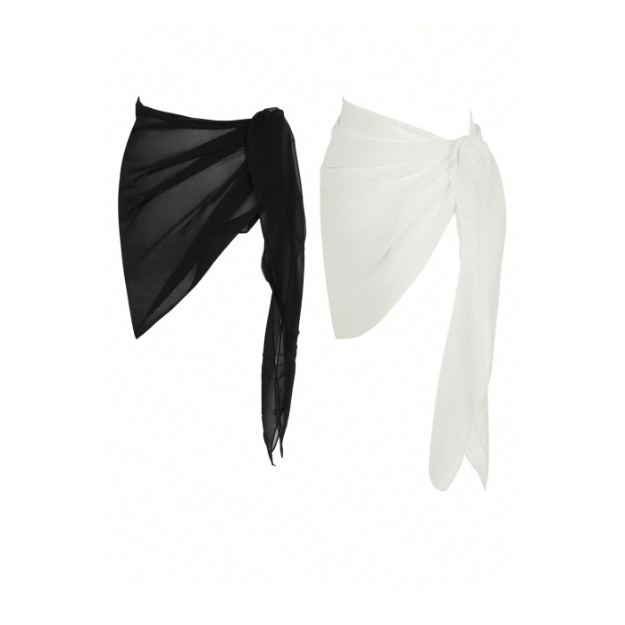 Kadın Siyah Beyaz Transparan Belden Bağlamalı Pareo 2li – Modern ve Şık Tasarım