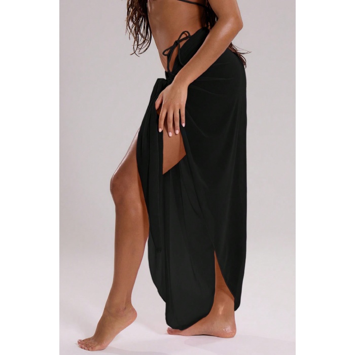 Kadın Siyah Bodrum Stili Bağlama Detaylı 150x75 Pareo – Modern ve Şık Tasarım