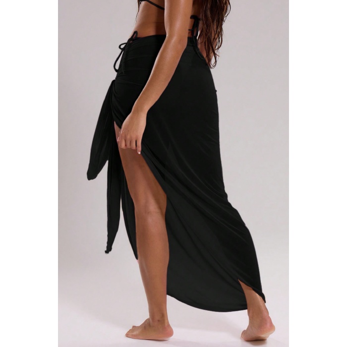 Kadın Siyah Bodrum Stili Bağlama Detaylı 150x75 Pareo – Modern ve Şık Tasarım