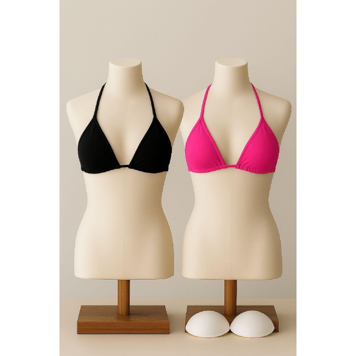 Kadın Siyah ve Fuşya Minimal Kesim Üçgen Bikini Üstü – Modern ve Şık Tasarım